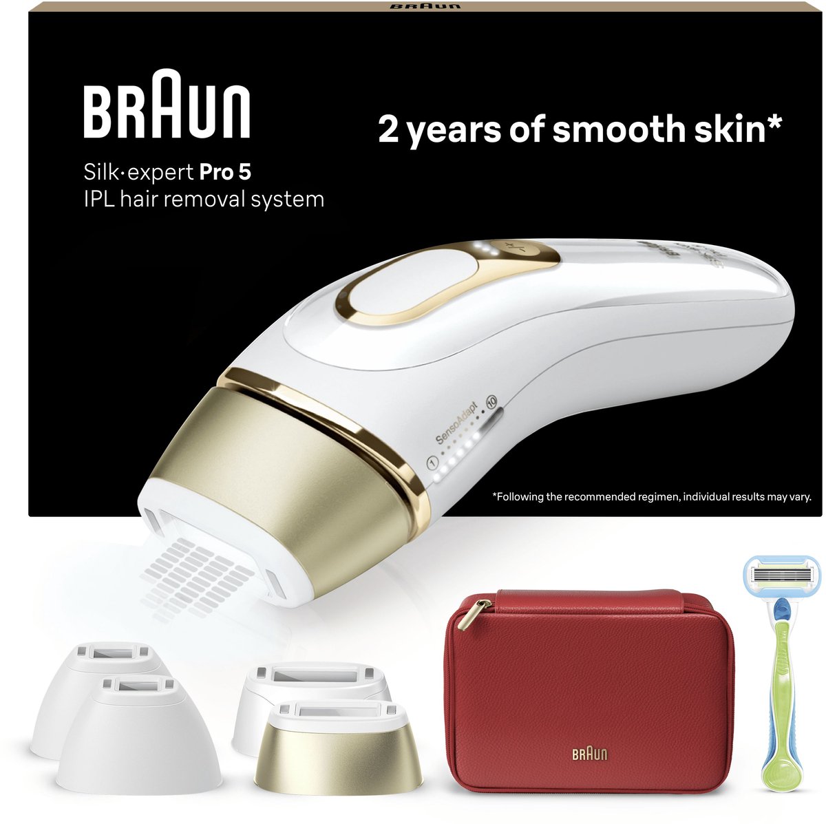 Braun IPL Ontharingsapparaat Silk-expert Pro 5 - ontharing voor thuis - Etui - Venus-scheersysteem - 4 koppen - PL5382