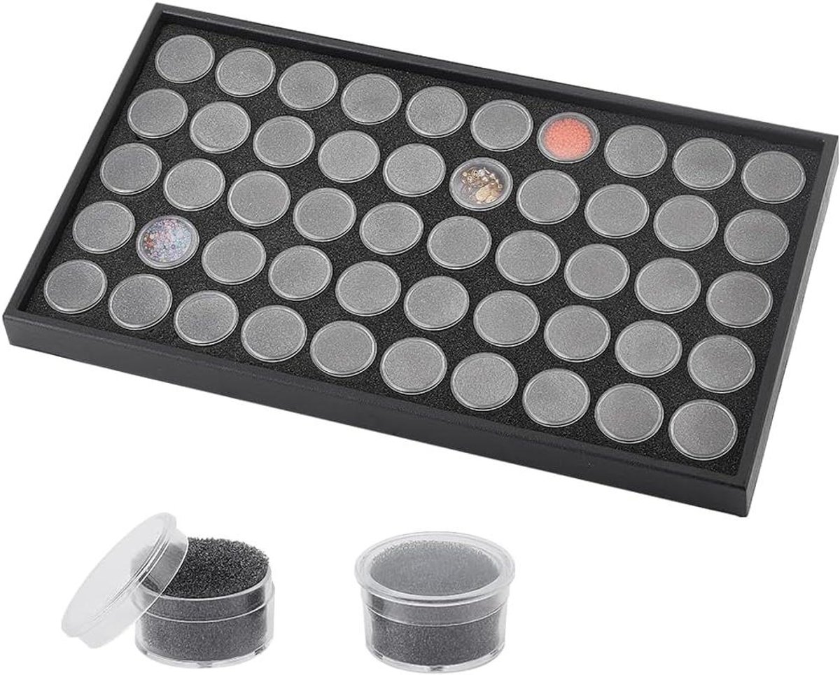 Zwarte Foam Gem Potten Showcase met Edelstenen Opslag Pot - 37,5x21x2,5cm - Stapelbare Display Lade voor Horloge Onderdelen en Sieraden - Opslag Organizer met Zwarte Foam - 50 Stuks
