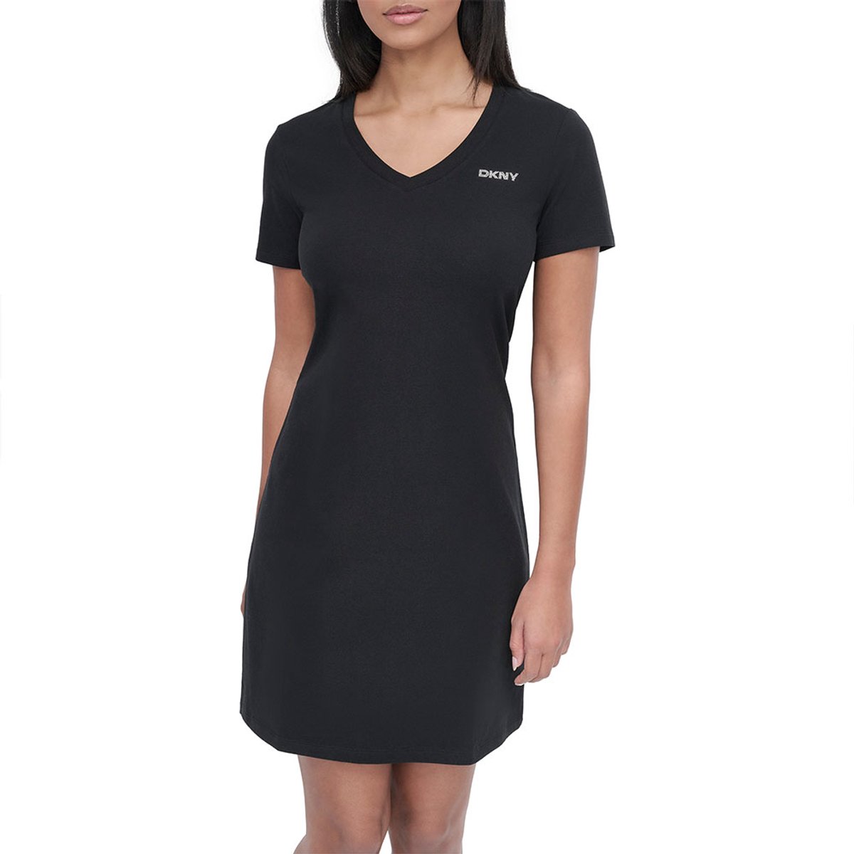 Dkny Mini Stud Logo Korte Mouw Jurk Zwart XS Vrouw