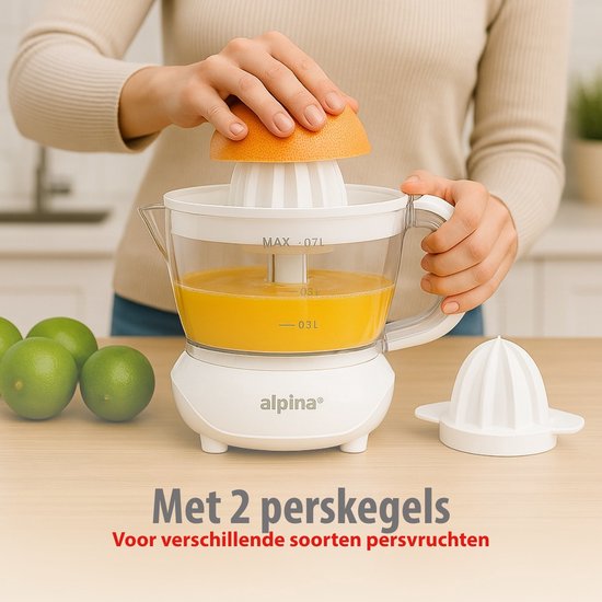 alpina Citruspers 0.7L - Sinaasappelpers Elektrisch 25W - Citrus Pers met 2 Perskegels - Sapcentrifuge voor Sinaasappels en Citroenen - Vaatwasbestendig van Merkloos — afbeelding 5