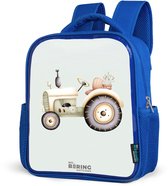 NoBoringSuitcases.com® - Rugzak blauw - Schooltas jongens - Beige vintage tractor in pastel groene kleuren - Kinder rugtas jongen - Boekentas kind - Kinderrugzak voor school - Schoolrugzak