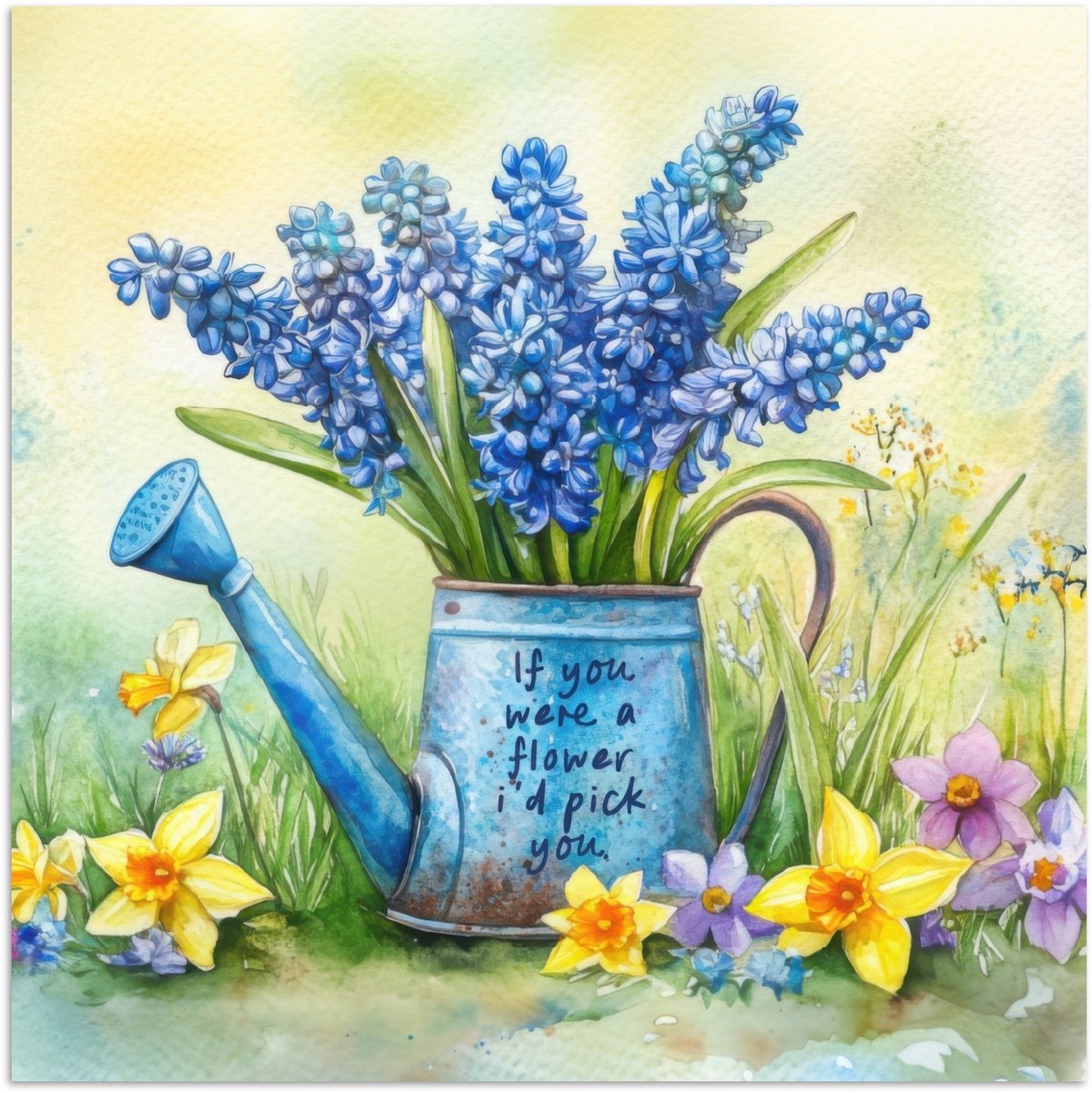 Poster 30x30 cm - Lavendelbloemen - Quote - Gieter - Posters - Kamer decoratie - Wanddecor