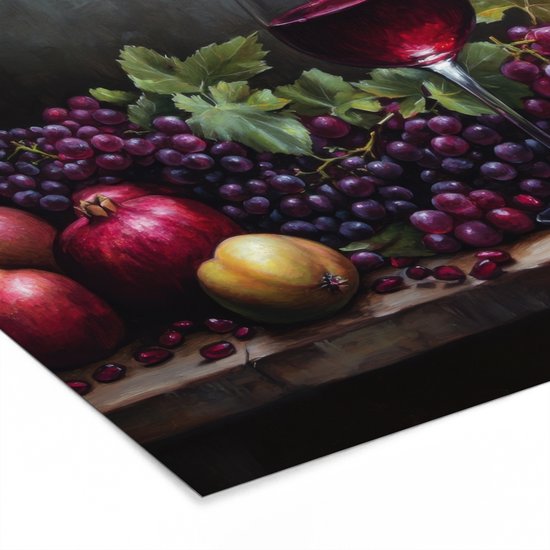 Affiche encadrée - Cadre photo 120x80 cm - Posters - Vin - Fruits - Nature morte - Poster cadre noir - Décoration - Décoration murale salon - Décoration murale chambre