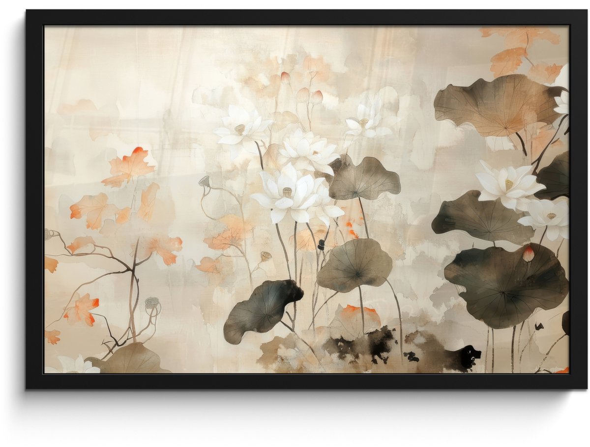FrameYourWall Poster in lijst - Fotolijst 60x40 cm - Posters - Bloemen - Japandi - Wabi sabi - Posterlijst zwart - Decoratie - Wanddecoratie woonkamer - Muurdecoratie slaapkamer
