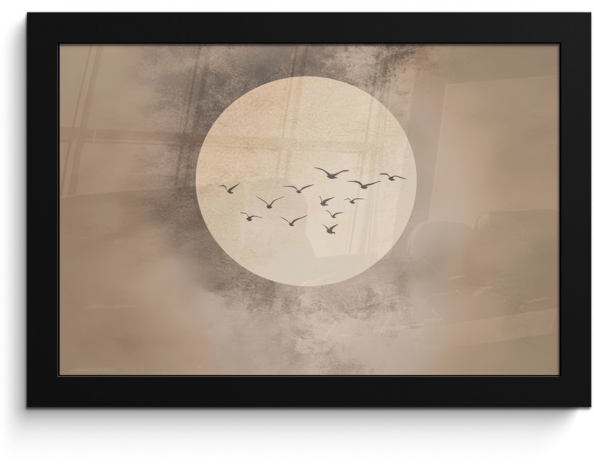 FrameYourWall Poster in lijst - Fotolijst 30x20 cm - Posters - Vogel - Beige - Japandi - Posterlijst zwart - Decoratie - Wanddecoratie woonkamer - Muurdecoratie slaapkamer Japandi - Vogels
