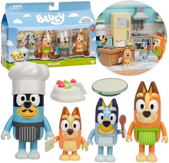 Bluey Verpakking met 4 figuren, beweegbare figuren, vrienden, klaar Bluey Verpakking met 4 figuren, beweegbare figuren, vrienden, klaar