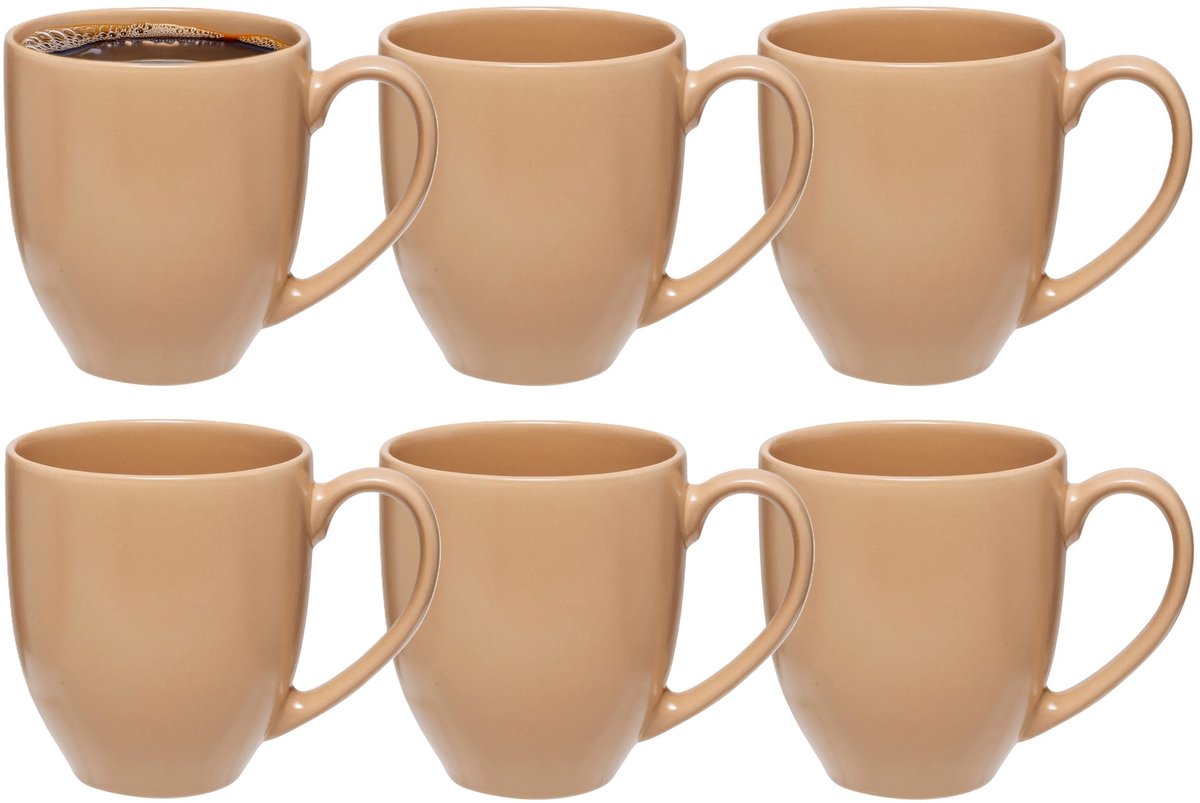 5Five Koffiemokken Venice - 6x stuks - Keramiek - beige - 480 ml - 9 x 11 cm