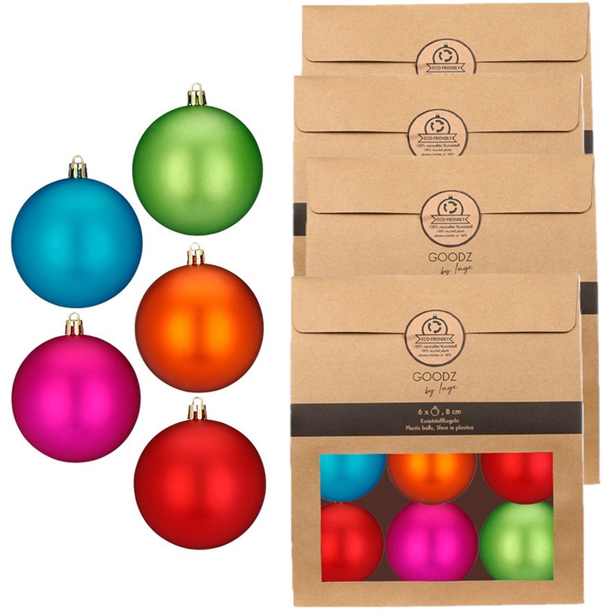 Inge Christmas Goods Kerstballen - 24x stuks - gekleurd - kunststof - D8 cm - kerstversiering