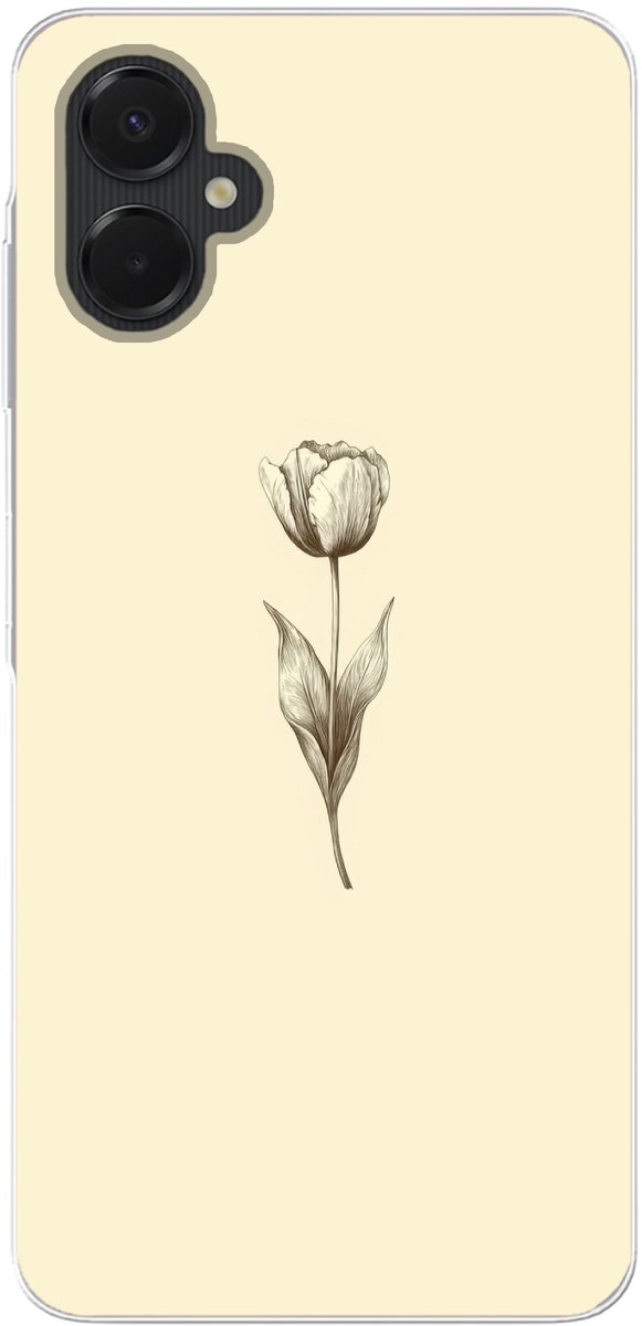 Telefoonhoesje Geschikt voor Samsung Galaxy A06 5G hoesje - Illustratie - Tulp - Zwart - Siliconen Telefoonhoesje Telefoonhoesje