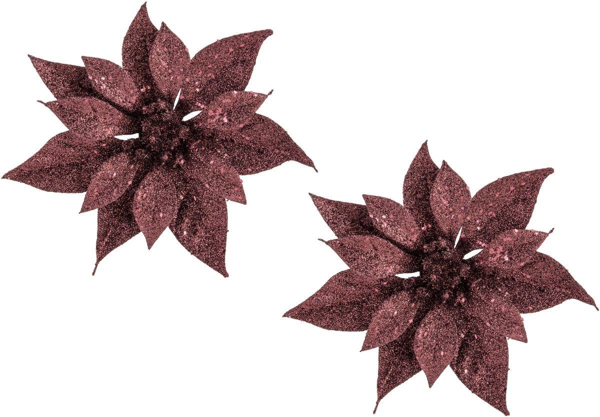 Cosy & Trendy Kerstboomversiering Kerstster - 2x stuks - 18 cm - donkerrood - op clip - ornament - ster
