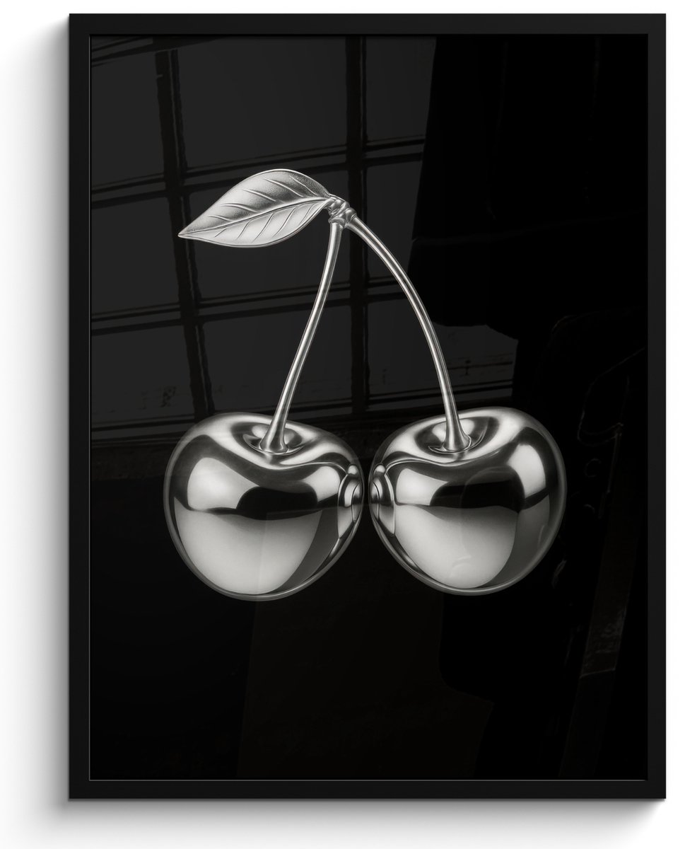 FrameYourWall Poster in lijst - Fotolijst 60x80 cm - Posters - Kers - Luxueus - Metallic - Posterlijst zwart - Decoratie - Wanddecoratie woonkamer - Muurdecoratie slaapkamer