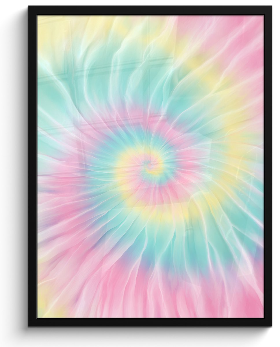 FrameYourWall Poster in lijst - Fotolijst 60x80 cm - Posters - Pasteltinten - Tie dye - Roze - Posterlijst zwart - Decoratie - Wanddecoratie woonkamer - Muurdecoratie slaapkamer