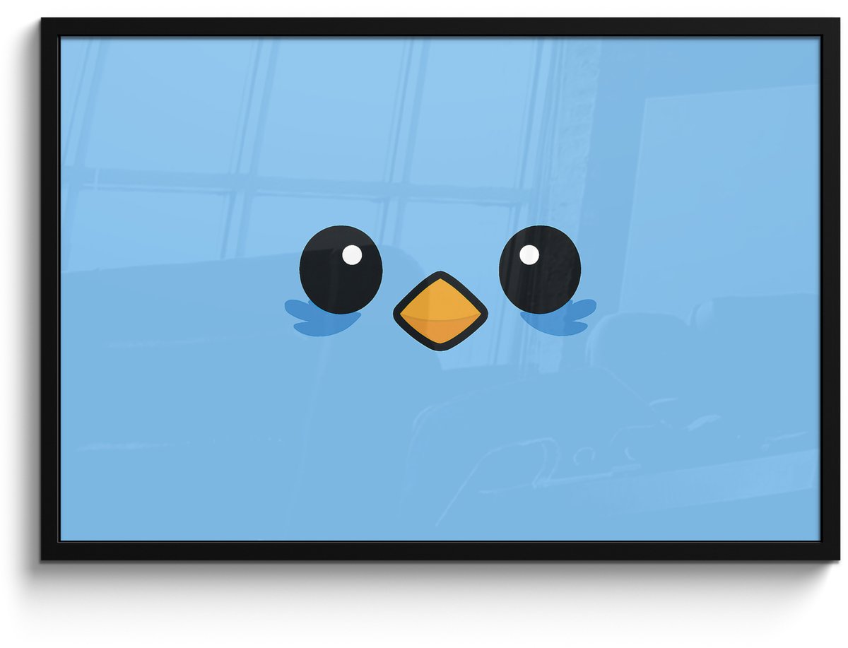 FrameYourWall Poster in lijst - Fotolijst 90x60 cm - Posters - Vogel - Blauw - Eenvoudig - Posterlijst zwart - Decoratie - Wanddecoratie woonkamer - Muurdecoratie slaapkamer