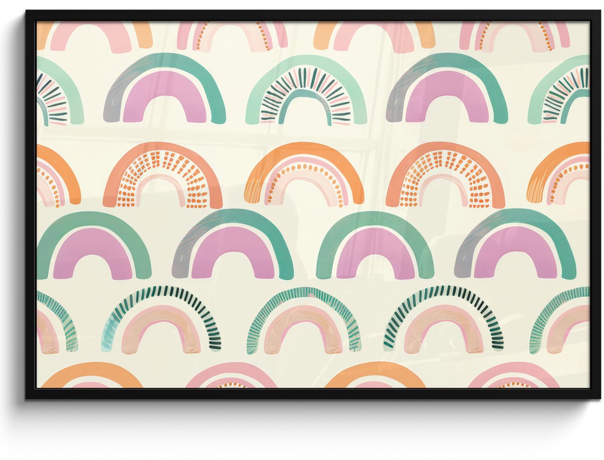FrameYourWall Poster in lijst - Fotolijst 120x80 cm - Posters - Regenboog - Pastel - Patroon - Posterlijst zwart - Decoratie - Wanddecoratie woonkamer - Muurdecoratie slaapkamer Regenbogen - Stippen - Strepen