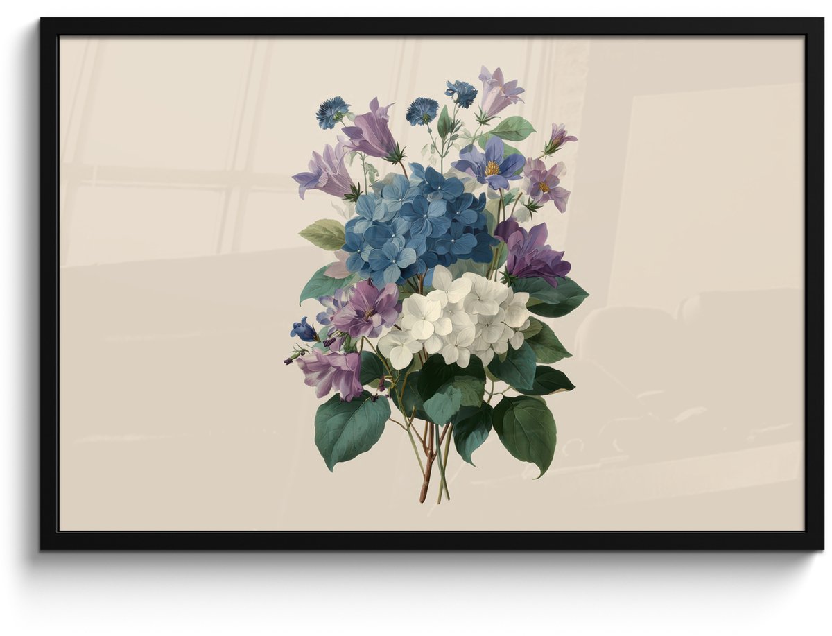 FrameYourWall Poster in lijst - Fotolijst 90x60 cm - Posters - Bloemen - Gedetailleerd - Rust - Realistisch - Posterlijst zwart - Decoratie - Wanddecoratie woonkamer - Muurdecoratie slaapkamer