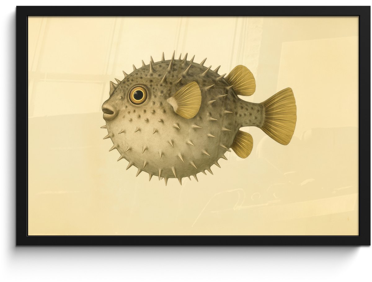 FrameYourWall Poster in lijst - Fotolijst 60x40 cm - Posters - Stekels - Vis - Opgeblazen - Bruin - Posterlijst zwart - Decoratie - Wanddecoratie woonkamer - Muurdecoratie slaapkamer