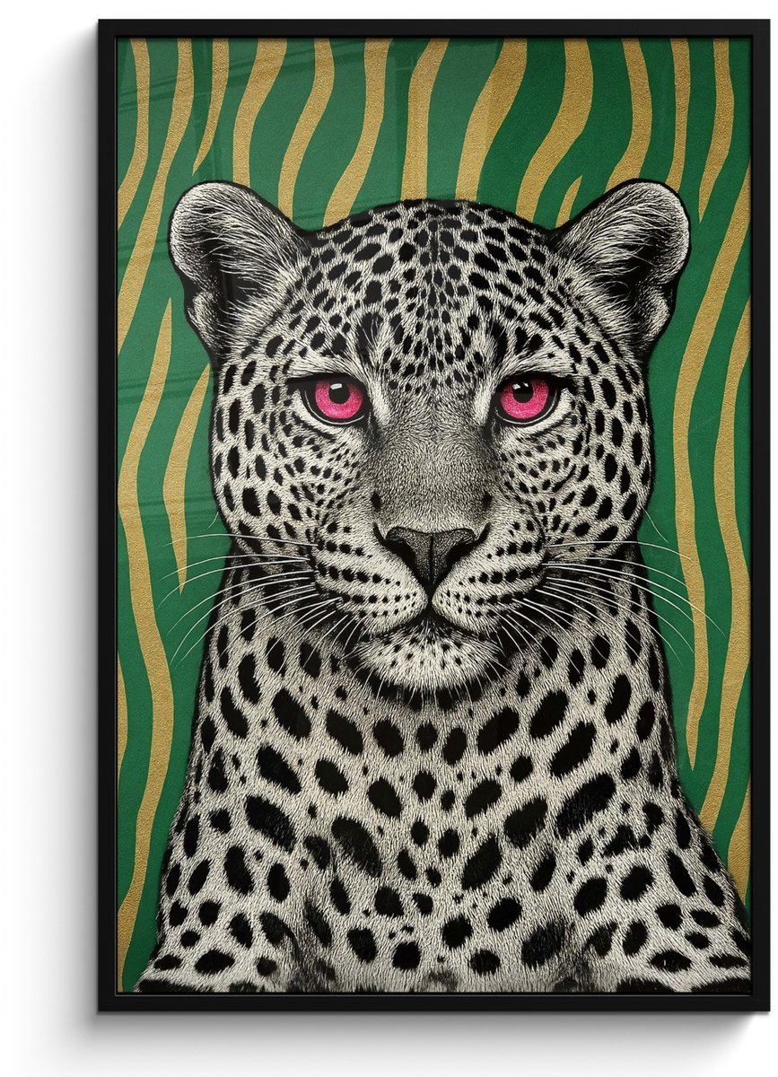 FrameYourWall Poster in lijst - Fotolijst 80x120 cm - Posters - Panter - Zebrapatroon - Groen - Posterlijst zwart - Decoratie - Wanddecoratie woonkamer - Muurdecoratie slaapkamer