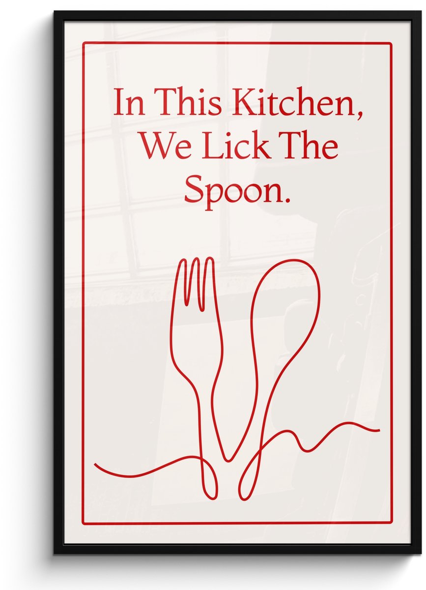 FrameYourWall Poster in lijst - Fotolijst 80x120 cm - Posters - Minimalistisch - Vork - Lepel - Lijntekening - Posterlijst zwart - Decoratie - Wanddecoratie woonkamer - Muurdecoratie slaapkamer Vork - Lepel - Quote