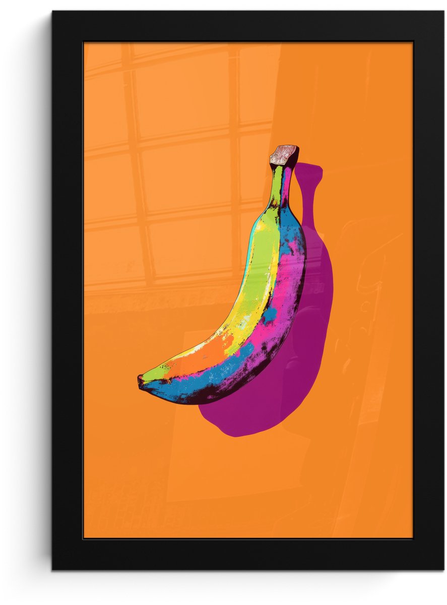 FrameYourWall Poster in lijst - Fotolijst 20x30 cm - Posters - Felle kleuren - Banaan - popart - Posterlijst zwart - Decoratie - Wanddecoratie woonkamer - Muurdecoratie slaapkamer