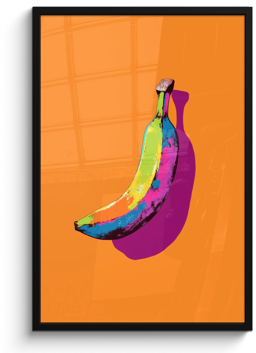 FrameYourWall Poster in lijst - Fotolijst 60x90 cm - Posters - Felle kleuren - Banaan - popart - Posterlijst zwart - Decoratie - Wanddecoratie woonkamer - Muurdecoratie slaapkamer