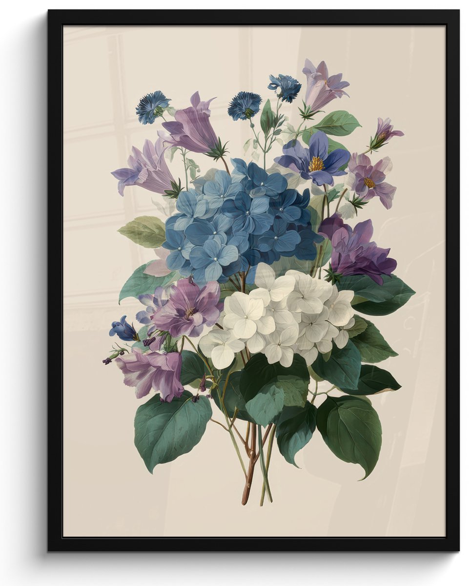 FrameYourWall Poster in lijst - Fotolijst 60x80 cm - Posters - Bloemen - Gedetailleerd - Rust - Realistisch - Posterlijst zwart - Decoratie - Wanddecoratie woonkamer - Muurdecoratie slaapkamer