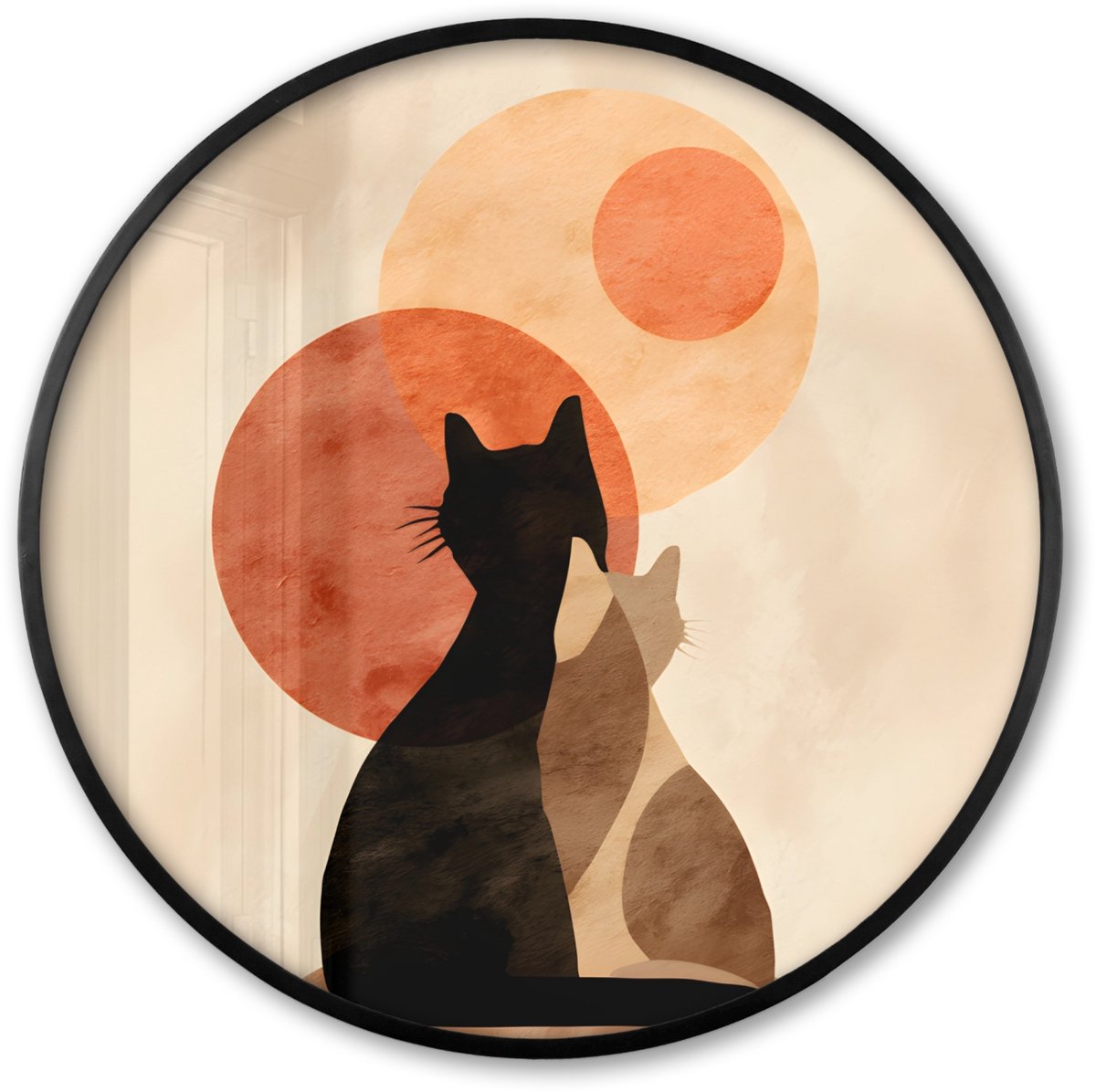 FrameYourWall Poster in lijst Rond - Fotolijst 80x80 cm - Posters - Katten - Zwart - Abstract - Cirkels - Ronde posterlijst zwart - Decoratie - Wanddecoratie woonkamer - Muurdecoratie slaapkamer Katten - Abstract