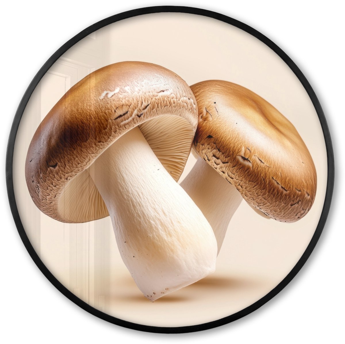 FrameYourWall Poster in lijst Rond - Fotolijst 60x60 cm - Posters - Champignons - Zacht - Beige - Ronde posterlijst zwart - Decoratie - Wanddecoratie woonkamer - Muurdecoratie slaapkamer