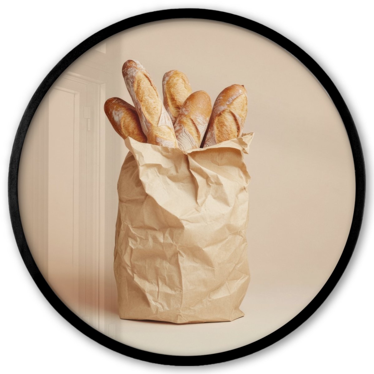 FrameYourWall Poster in lijst Rond - Fotolijst 40x40 cm - Posters - Baguette - Brood - Stokbrood - Beige - Ronde posterlijst zwart - Decoratie - Wanddecoratie woonkamer - Muurdecoratie slaapkamer