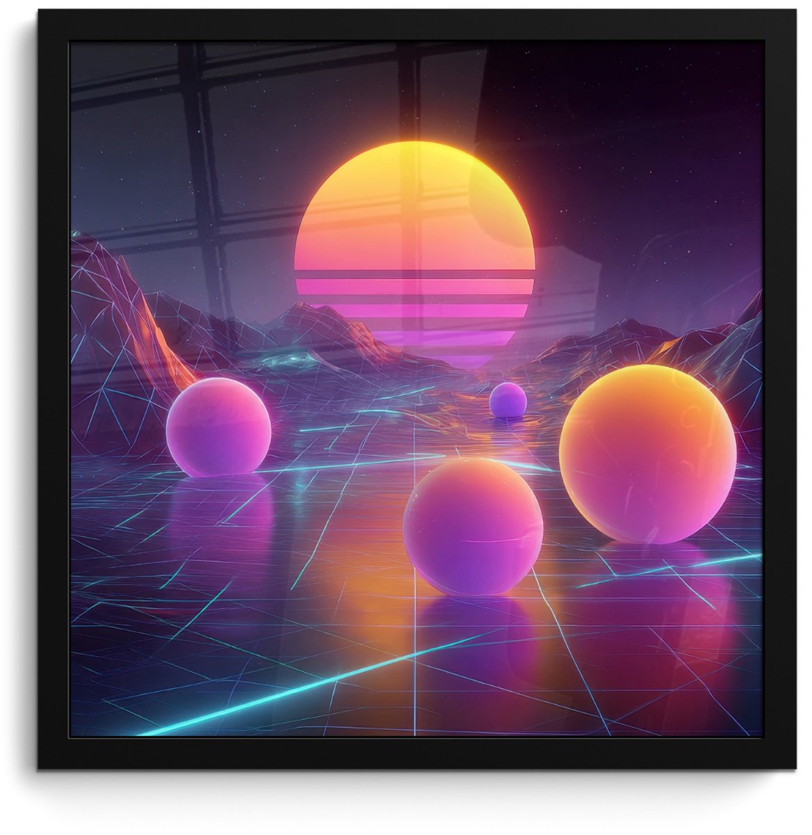 FrameYourWall Poster in lijst - Fotolijst 40x40 cm - Posters - Landschap - Bergen - Bollen - Licht - Posterlijst zwart - Decoratie - Wanddecoratie woonkamer - Muurdecoratie slaapkamer