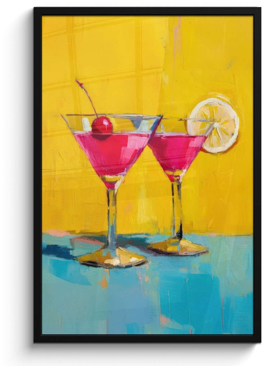 FrameYourWall Poster in lijst - Fotolijst 60x90 cm - Posters - Glazen - Cocktail - Citroen - Kers - Posterlijst zwart - Decoratie - Wanddecoratie woonkamer - Muurdecoratie slaapkamer
