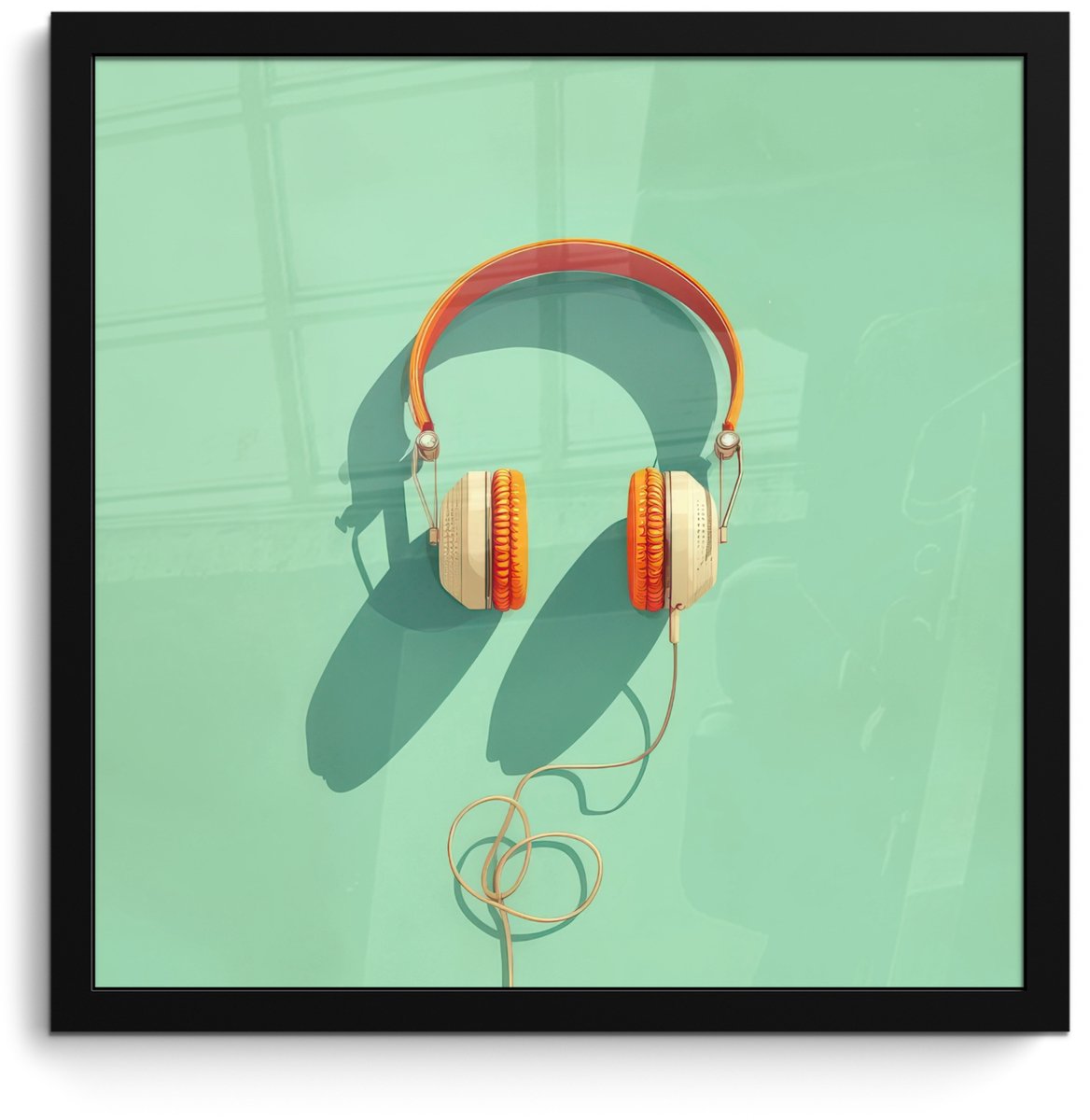 FrameYourWall Poster in lijst - Fotolijst 40x40 cm - Posters - Koptelefoon - Oranje - Snoer - Minimalistisch - Posterlijst zwart - Decoratie - Wanddecoratie woonkamer - Muurdecoratie slaapkamer - Kerstversiering - Kerstdecoratie voor binnen - Kerstmis Koptelefoon - Snoer