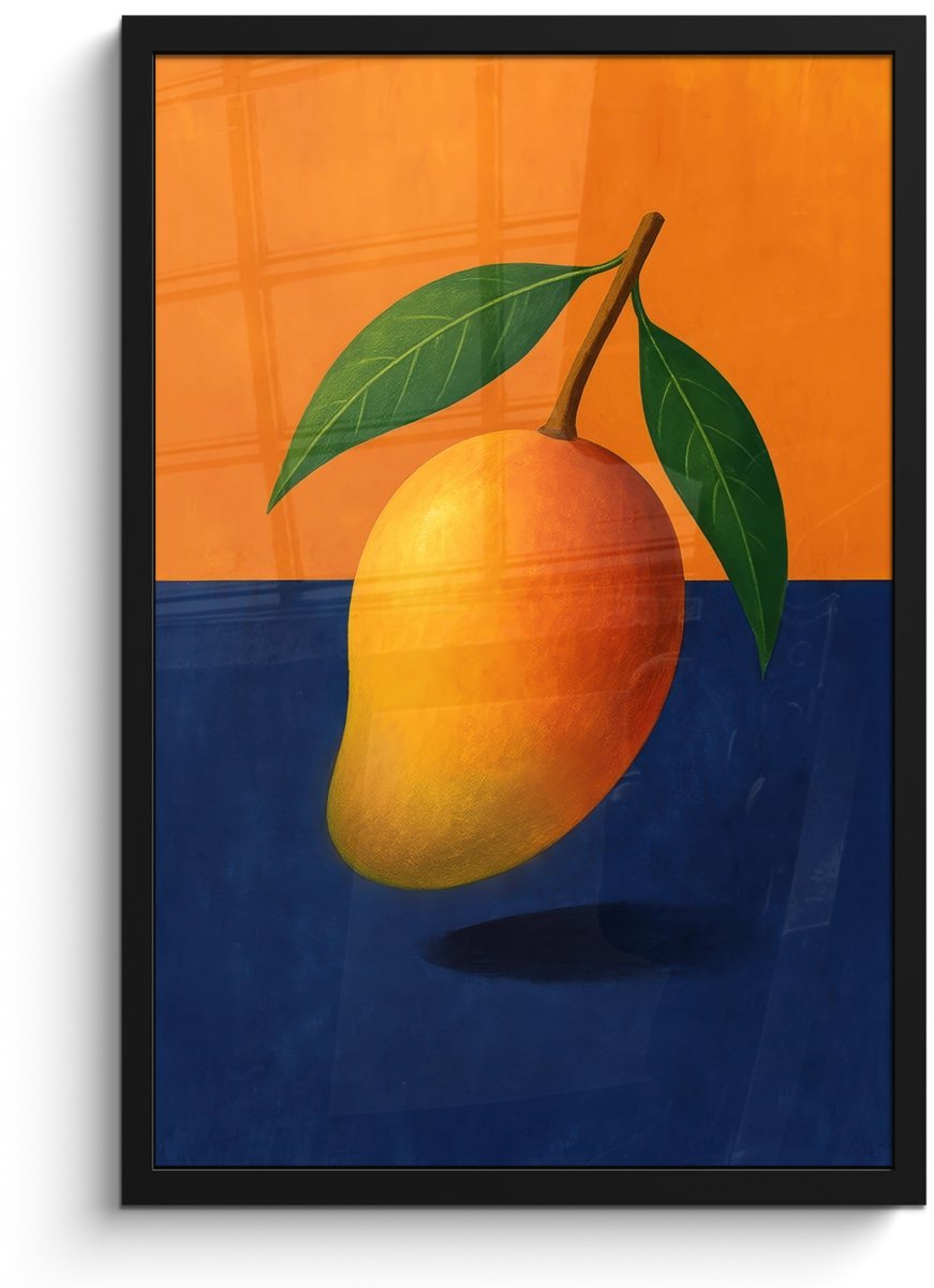 FrameYourWall Poster in lijst - Fotolijst 40x60 cm - Posters - Mango - Vlakken - Bladeren - Oranje - Posterlijst zwart - Decoratie - Wanddecoratie woonkamer - Muurdecoratie slaapkamer