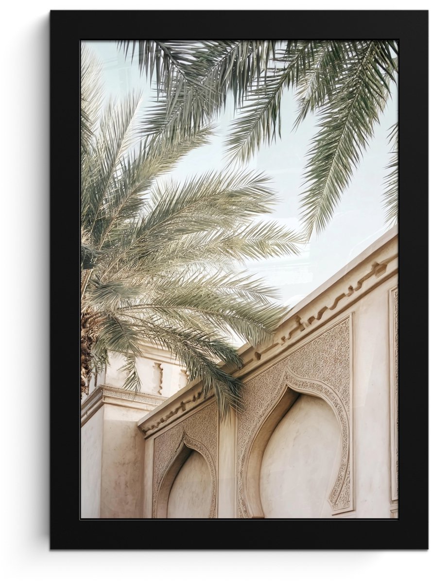 FrameYourWall Poster in lijst - Fotolijst 20x30 cm - Posters - Gebouw - Palmbomen - Beige - Zon - Posterlijst zwart - Decoratie - Wanddecoratie woonkamer - Muurdecoratie slaapkamer