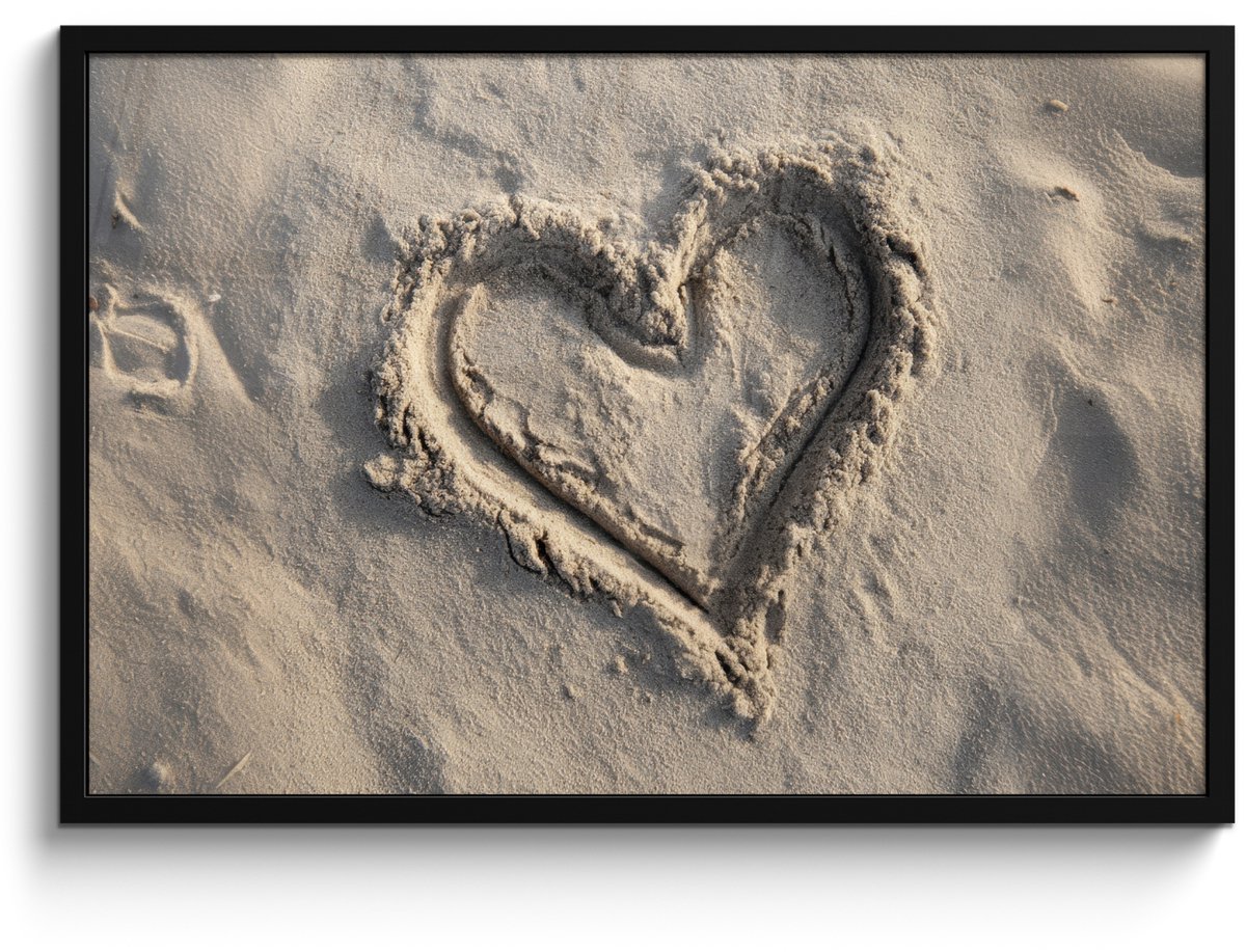 FrameYourWall Poster in lijst - Fotolijst 90x60 cm - Posters - Hartvorm - Getekend - Beige - Zand - Posterlijst zwart - Decoratie - Wanddecoratie woonkamer - Muurdecoratie slaapkamer