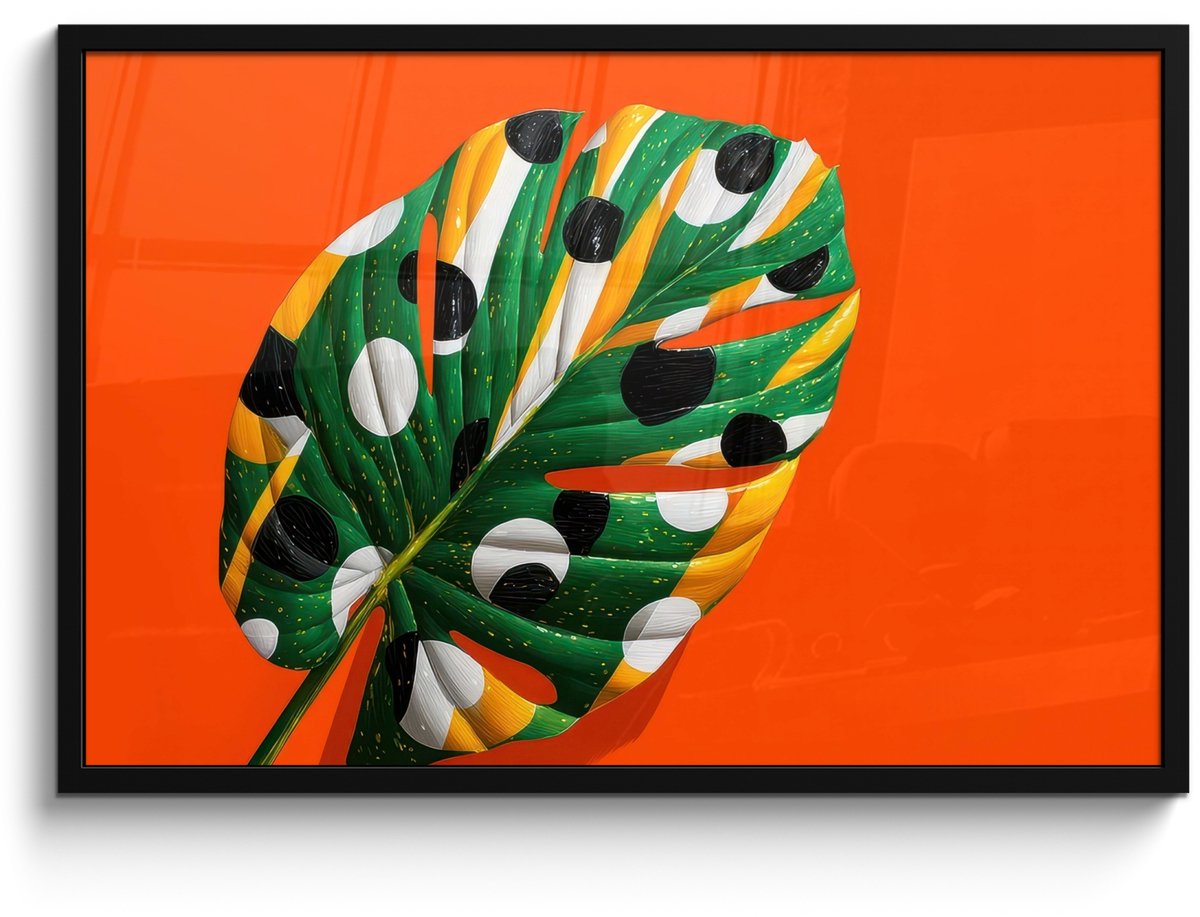 FrameYourWall Poster in lijst - Fotolijst 90x60 cm - Posters - 3-2 - Posterlijst zwart - Decoratie - Wanddecoratie woonkamer - Muurdecoratie slaapkamer Blad - Stippen