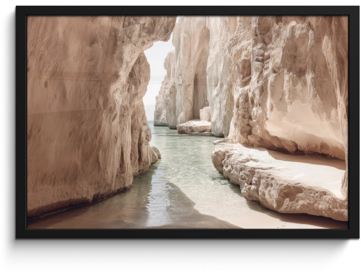 FrameYourWall Poster in lijst - Fotolijst 60x40 cm - Posters - Rotsen - Zee - Zand - Kloof - Posterlijst zwart - Decoratie - Wanddecoratie woonkamer - Muurdecoratie slaapkamer