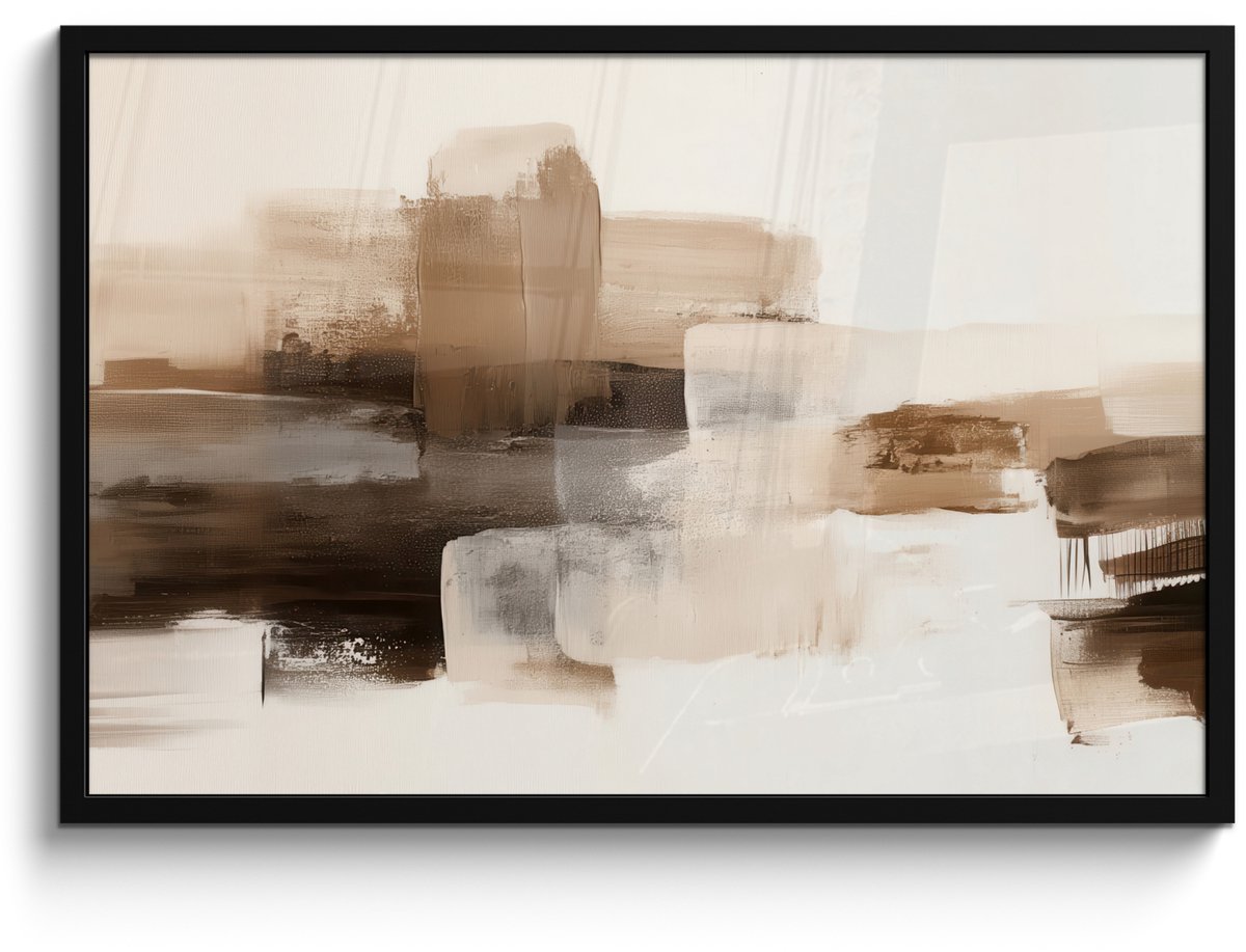 FrameYourWall Poster in lijst - Fotolijst 90x60 cm - Posters - Penseelstreken - Abstract landschap - Rust - Posterlijst zwart - Decoratie - Wanddecoratie woonkamer - Muurdecoratie slaapkamer