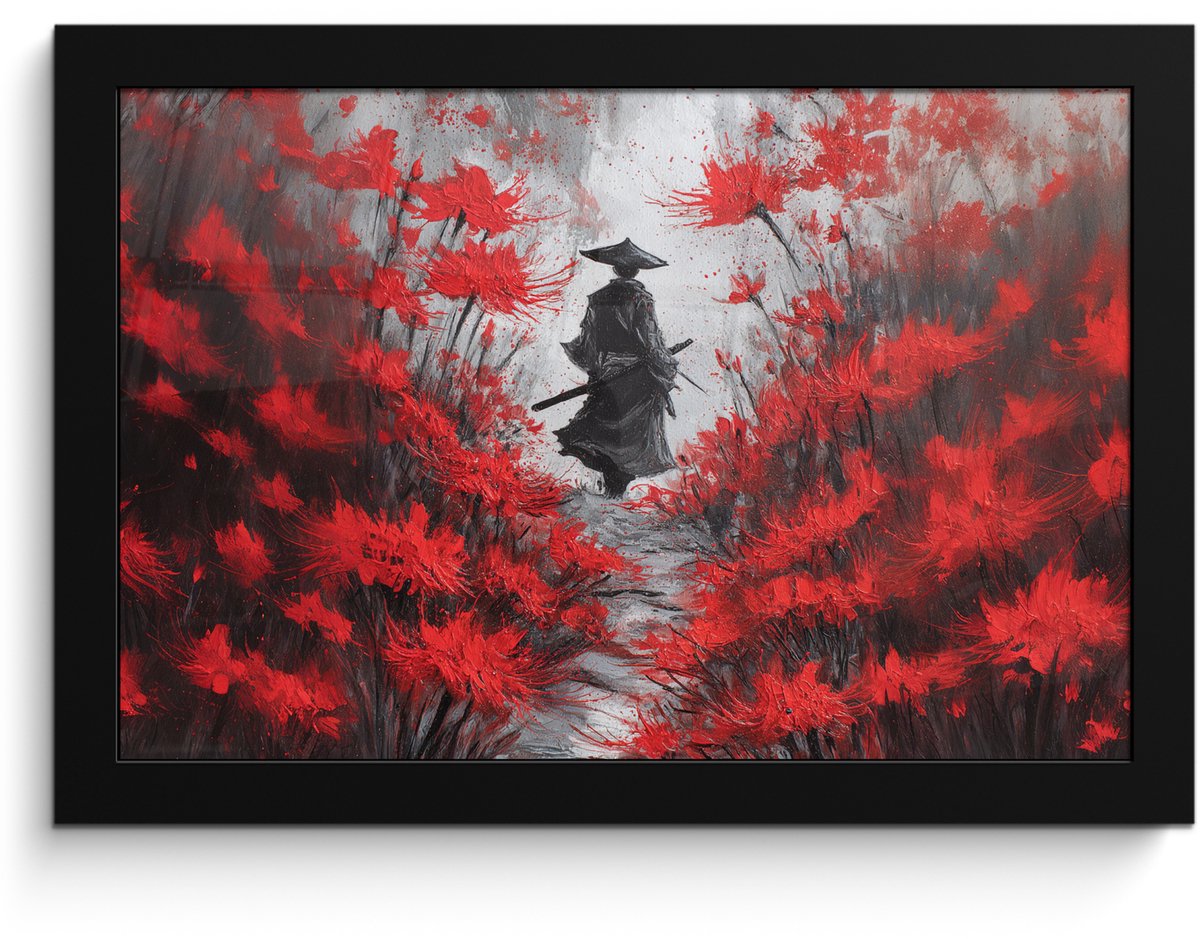 FrameYourWall Poster in lijst - Fotolijst 30x20 cm - Posters - Rode bloemen - mistig - Man - Posterlijst zwart - Decoratie - Wanddecoratie woonkamer - Muurdecoratie slaapkamer Bloemen - Man - Mistig