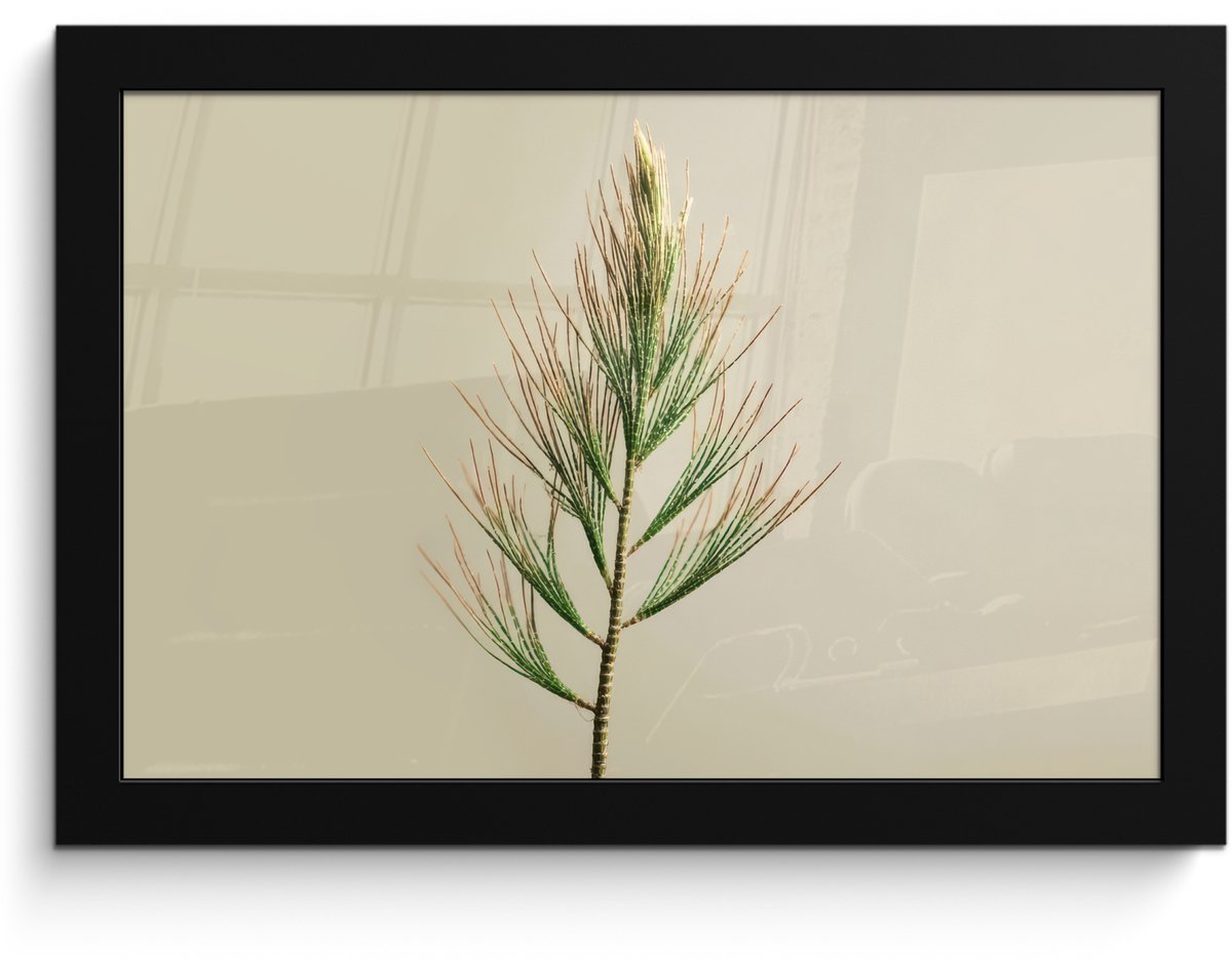 FrameYourWall Poster in lijst - Fotolijst 30x20 cm - Posters - Dennentak - Naaldvormige bladeren - Lichtgroen - Posterlijst zwart - Decoratie - Wanddecoratie woonkamer - Muurdecoratie slaapkamer