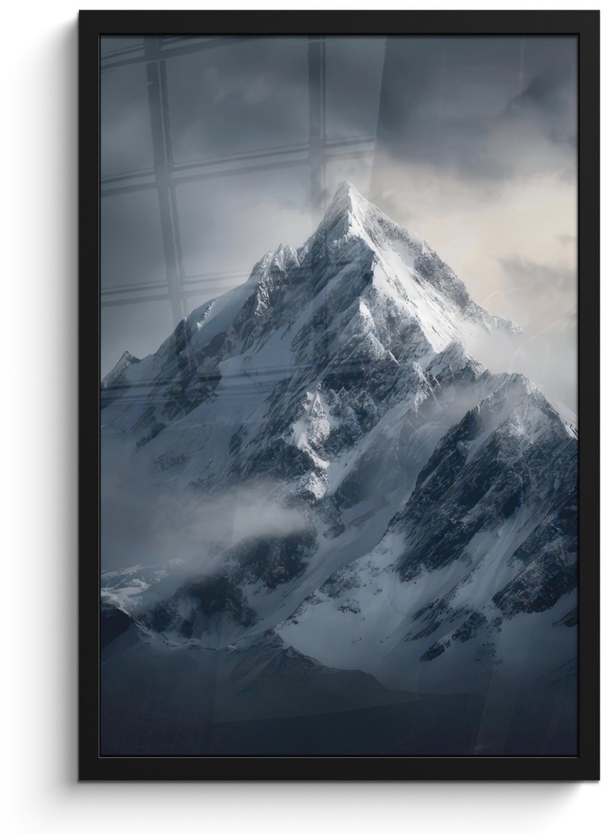 FrameYourWall Poster in lijst - Fotolijst 40x60 cm - Posters - Sneeuw - Berg - Wolken - Posterlijst zwart - Decoratie - Wanddecoratie woonkamer - Muurdecoratie slaapkamer