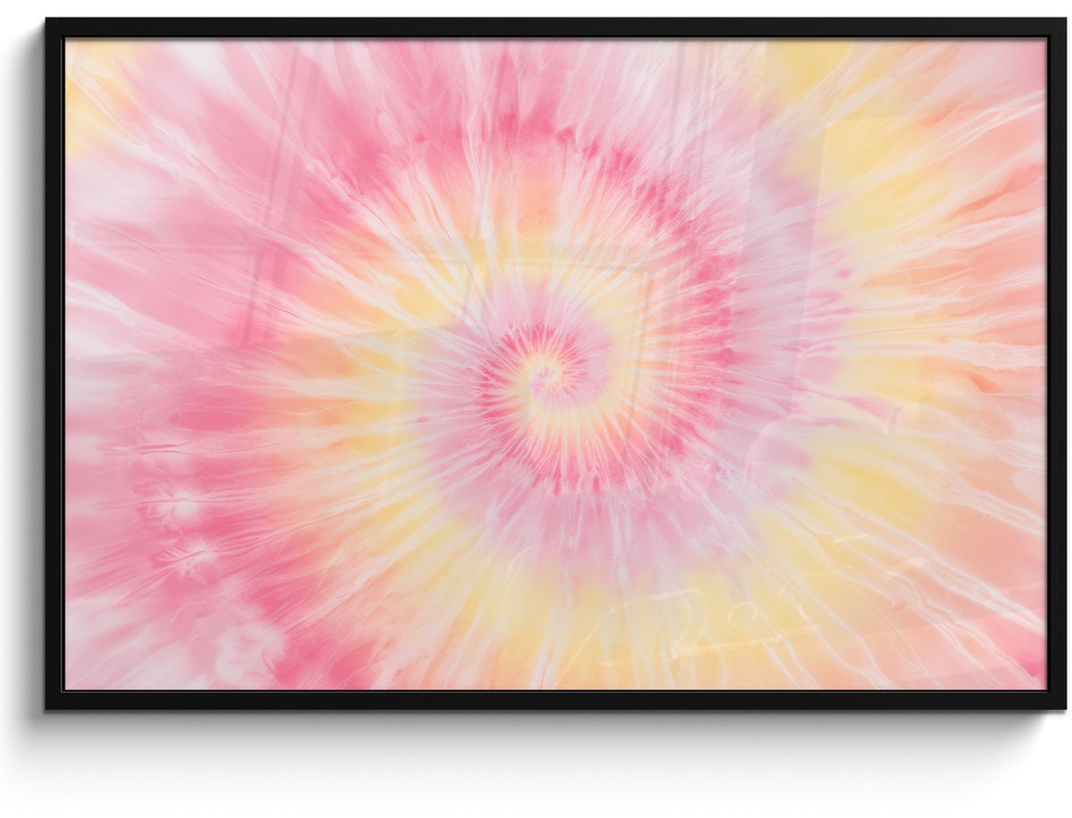 FrameYourWall Poster in lijst - Fotolijst 120x80 cm - Posters - Patroon - Tie Dye - Pasteltinten - Roze - Posterlijst zwart - Decoratie - Wanddecoratie woonkamer - Muurdecoratie slaapkamer Multicolor