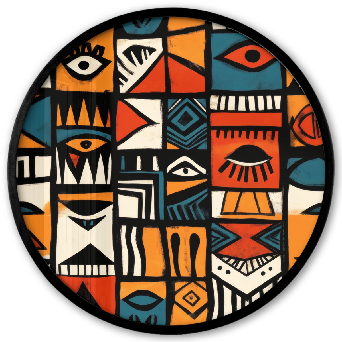 FrameYourWall Poster in lijst Rond - Fotolijst 40x40 cm - Posters - Abstract - Gezichten - Mozaïek - Ronde posterlijst zwart - Decoratie - Wanddecoratie woonkamer - Muurdecoratie slaapkamer