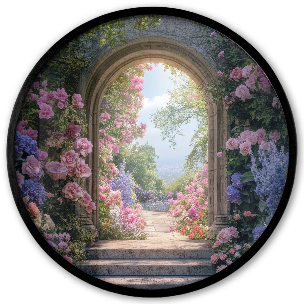 FrameYourWall Poster in lijst Rond - Fotolijst 40x40 cm - Posters - Doorkijk - Rozen - Vintage - Bloemen - Ronde posterlijst zwart - Decoratie - Wanddecoratie woonkamer - Muurdecoratie slaapkamer Doorkijk - Vintage