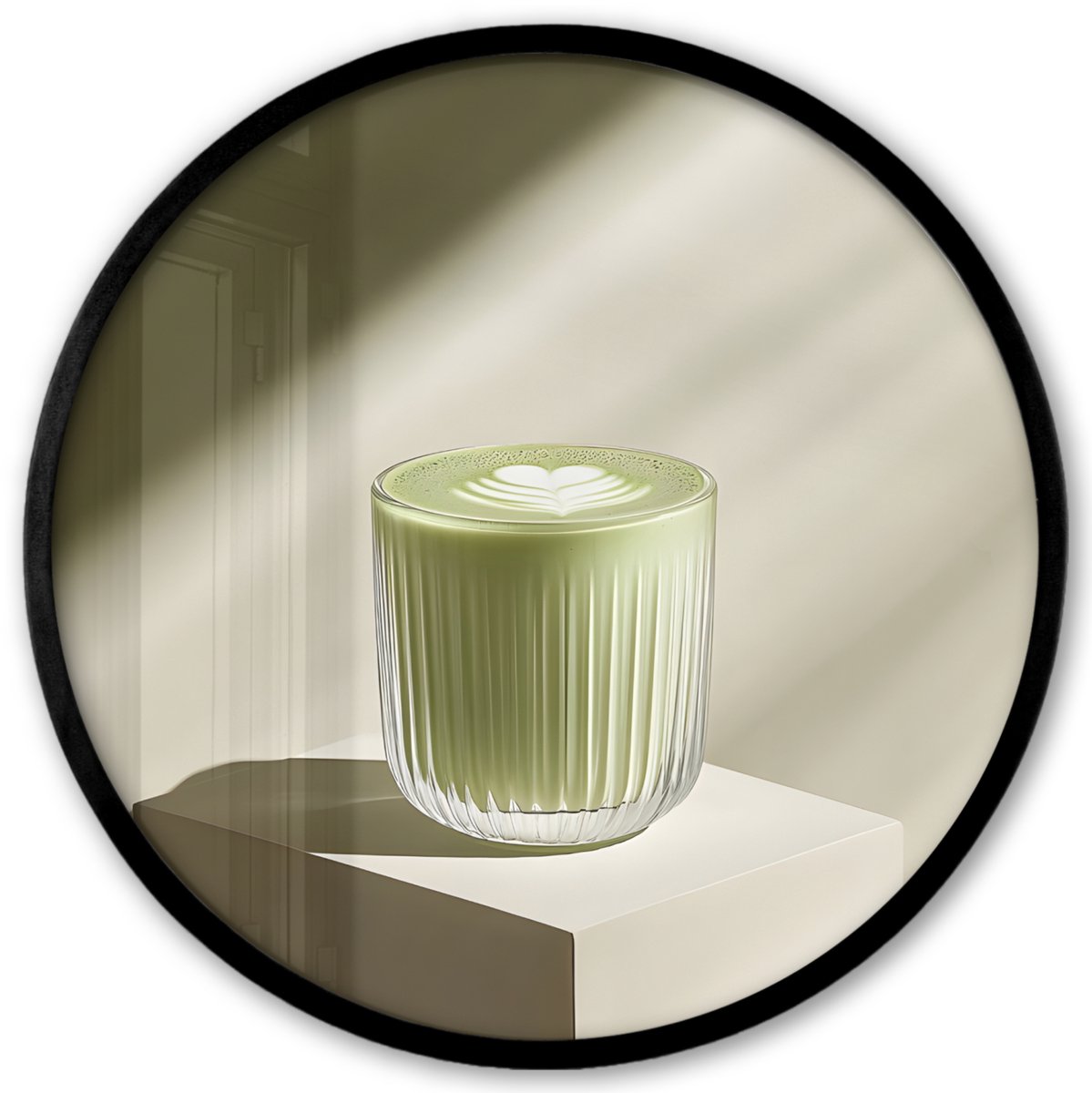 FrameYourWall Poster in lijst Rond - Fotolijst 40x40 cm - Posters - Matcha - Glas - Groen - Minimalistisch - Ronde posterlijst zwart - Decoratie - Wanddecoratie woonkamer - Muurdecoratie slaapkamer Glas - Matcha