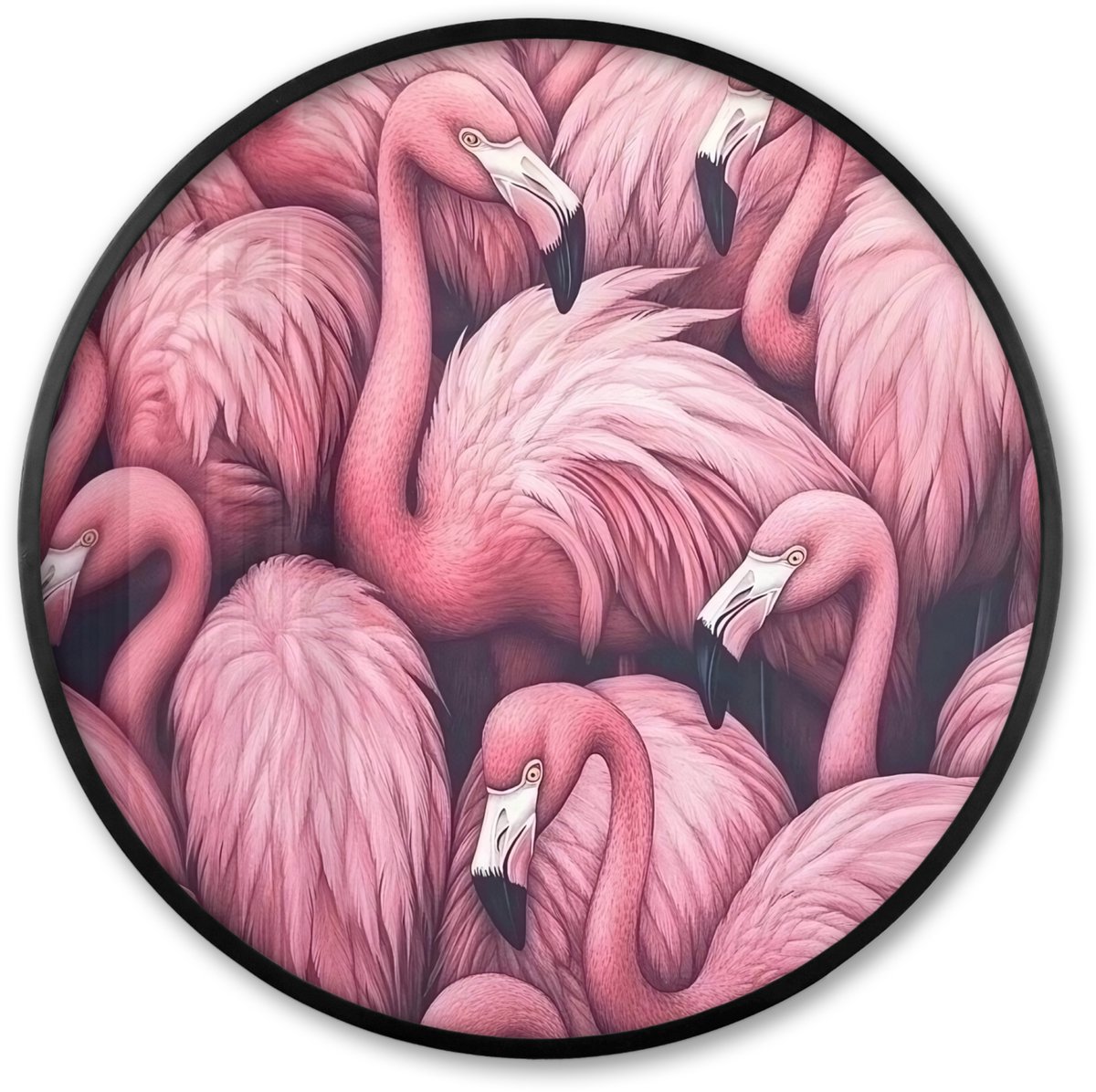 FrameYourWall Poster in lijst Rond - Fotolijst 60x60 cm - Posters - Flamingo - Roze - Dieren - Ronde posterlijst zwart - Decoratie - Wanddecoratie woonkamer - Muurdecoratie slaapkamer