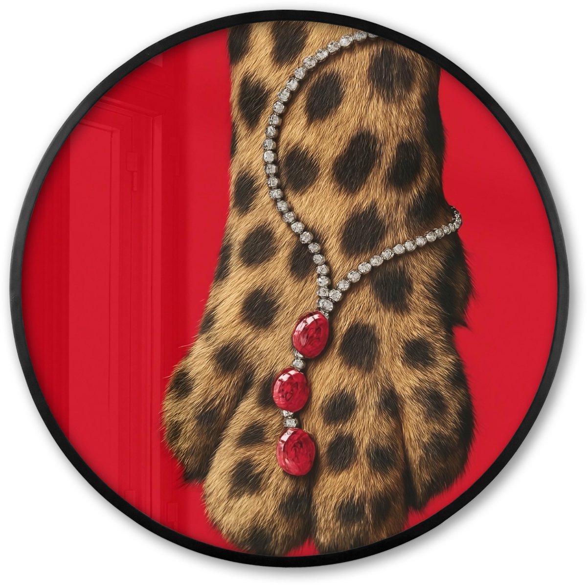 FrameYourWall Poster in lijst Rond - Fotolijst 80x80 cm - Posters - Poot - Luipaard - Ketting - Edelstenen - Ronde posterlijst zwart - Decoratie - Wanddecoratie woonkamer - Muurdecoratie slaapkamer