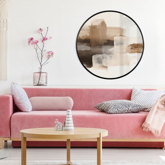 Affiche encadrée Ronde - Cadre photo 80x80 cm - Posters - Coups de pinceau - Paysage abstrait - Paix - Cadre affiche rond noir - Décoration - Décoration murale salon - Décoration murale chambre