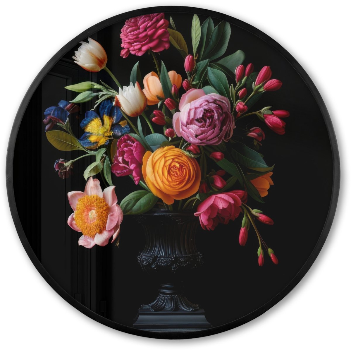 FrameYourWall Poster in lijst Rond - Fotolijst 80x80 cm - Posters - Boeket - Romantisch - Kleurrijk - Ronde posterlijst zwart - Decoratie - Wanddecoratie woonkamer - Muurdecoratie slaapkamer Boeket - Bloemen 4