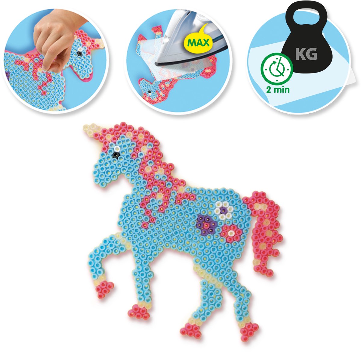 SES Creative - Beedz - Unicorn - Glow in the Dark - 1200 Strijkkralen met Grondplaten en Strijkvellen - Vanaf 5 Jaar — afbeelding 2