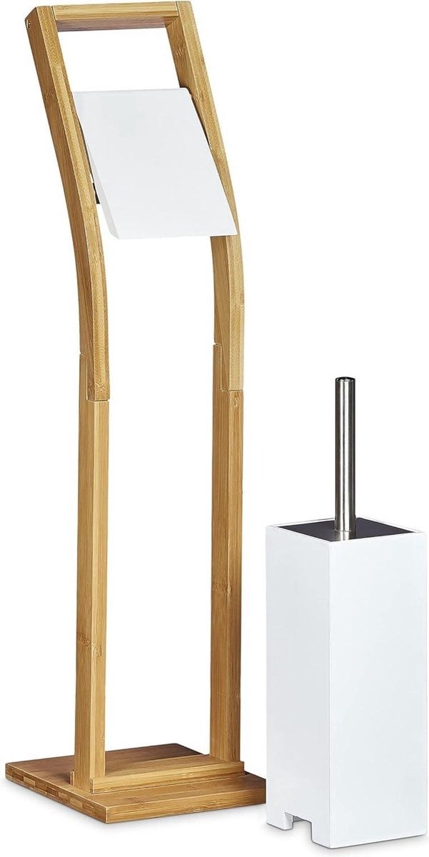 QPFO® Toiletborstel Met Houder - Bamboe Toiletaccessoires Set - Staande Wc Borstel Met Toiletrolhouder - Duurzaam Design
